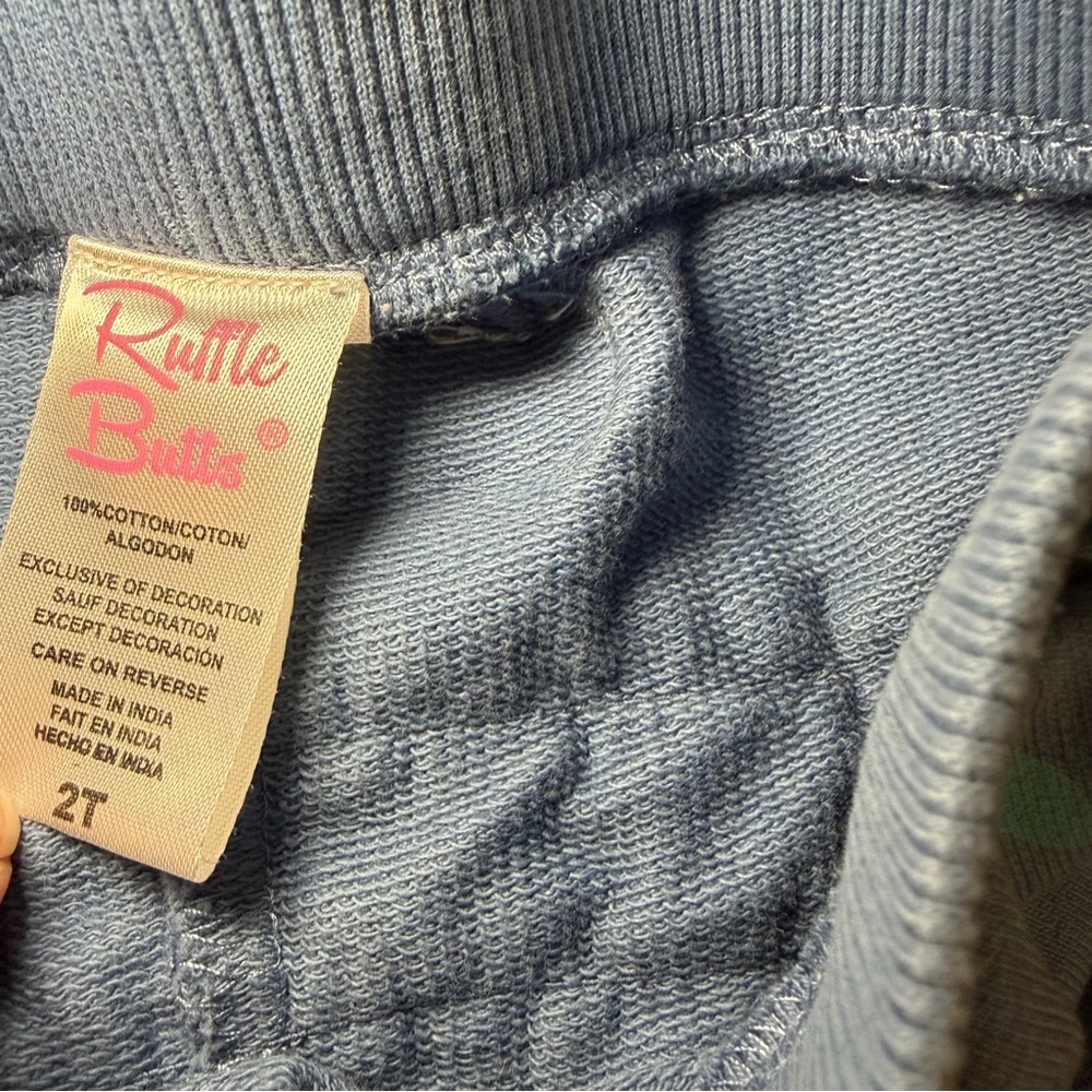 Ruffle Butts 2T Blue Toddler Girl Heart Sweat Pants - Picture 3 of 3